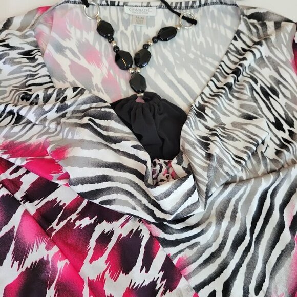 Conrad C Collection Short Sleeve Halter Insert Multicolor Animal Print Top Sz M - Picture 8 of 10